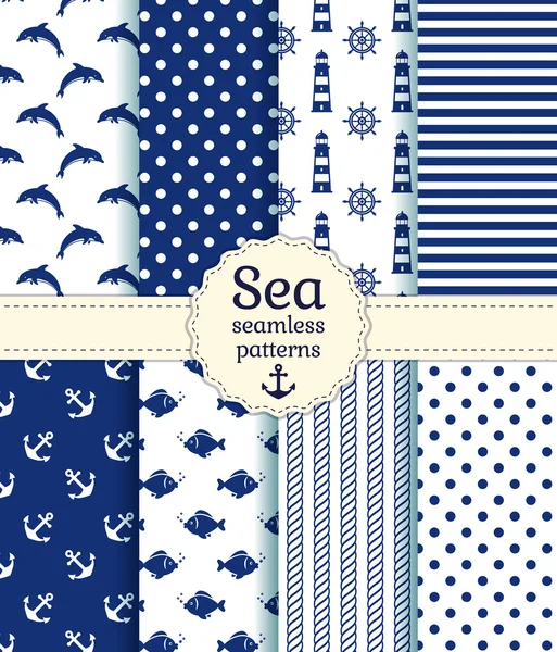 Sea seamless patterns. Vector collection. — Stock Vector