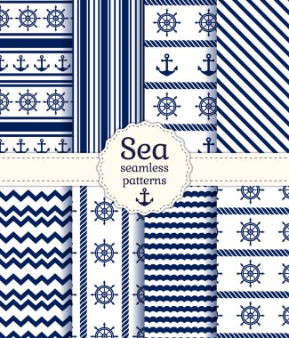 Sea seamless patterns. Vector collection. clipart