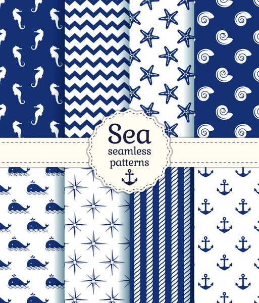 Sea seamless patterns. Vector collection. — Stock Vector