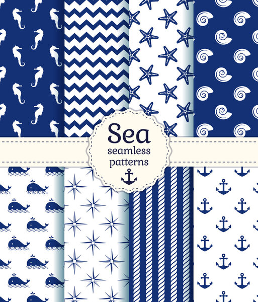 Sea seamless patterns. Vector collection.