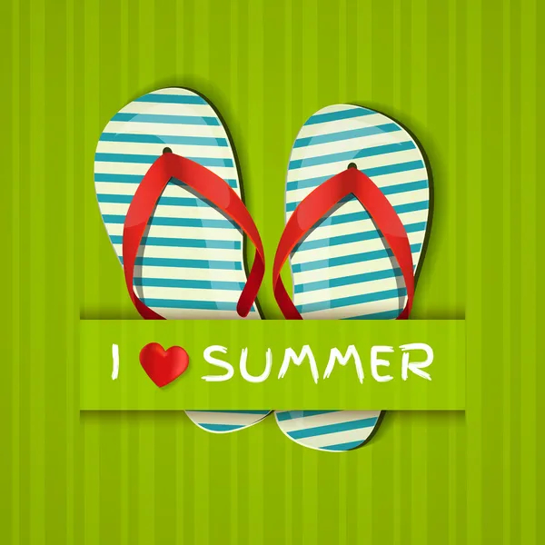 Ik hou van zomer. kaart met slippers. — Stockvector