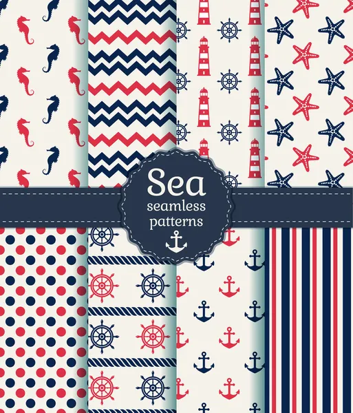 Sea seamless patterns. Vector collection. — Stock Vector