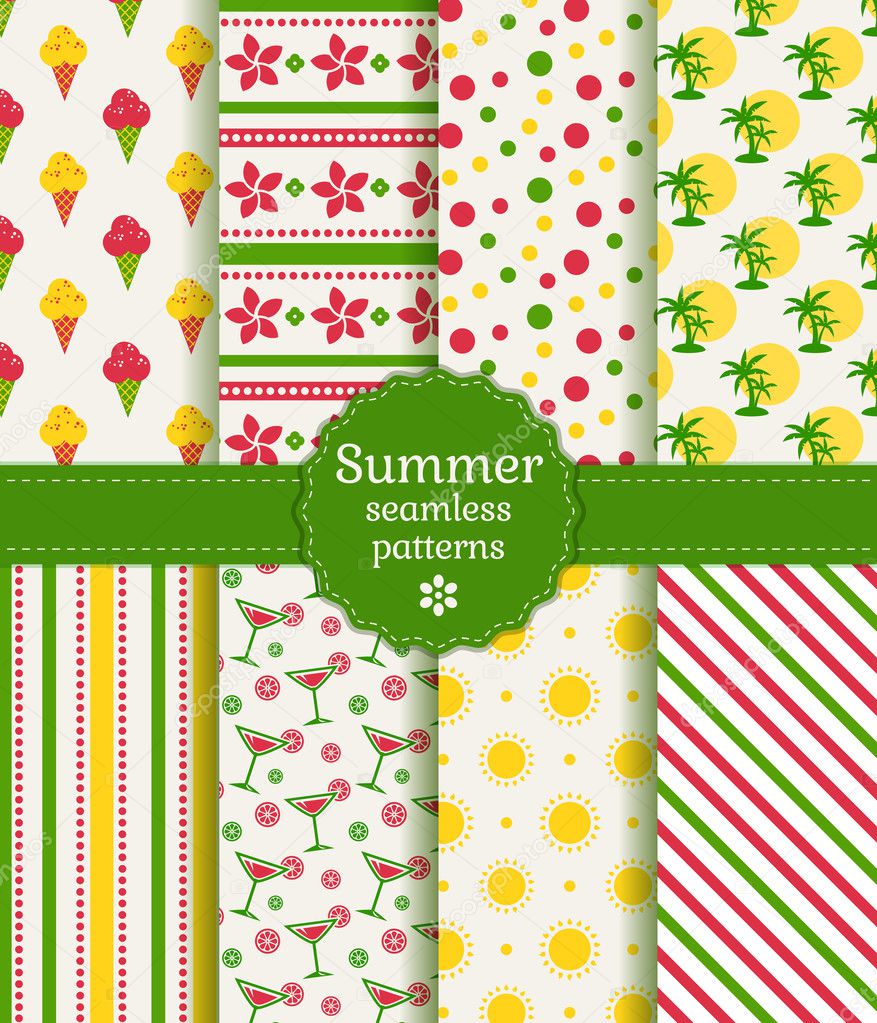 Summer seamless patterns. Vector collection.