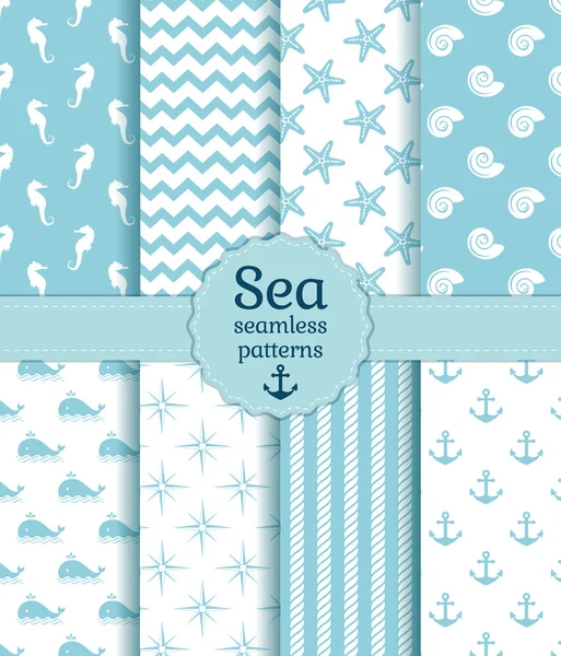 Sea seamless patterns. Vector collection. — Stock Vector