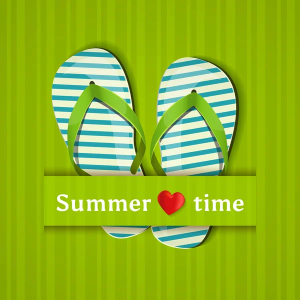 Heure d'été. carte avec des tongs. illustration vectorielle. — Image vectorielle