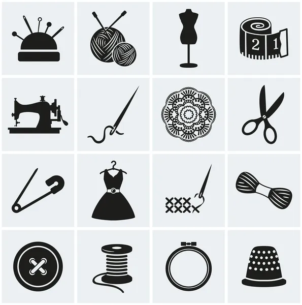 Sewing and needlework icons. Vector set. — Stock Vector