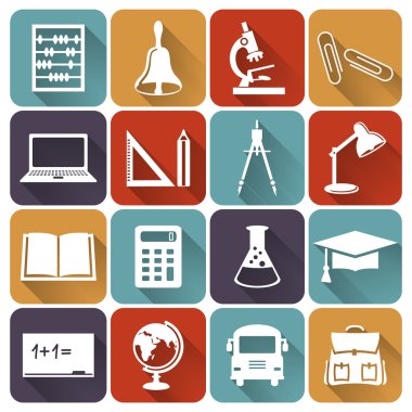 okul ve eğitim düz simgeler. vektör set.