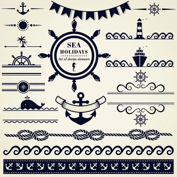 Nautical and sea design elements. Vector set. — Stock Vector