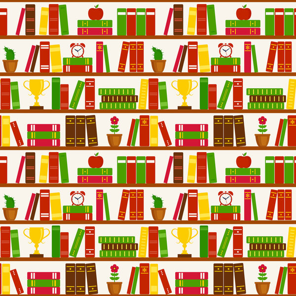 бесшовный фон с книжными полками. Векторный шаблон.