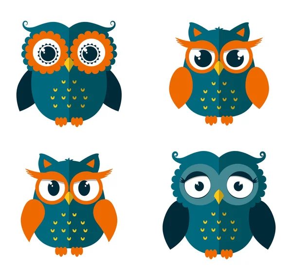 Set of owls isolated on white. Vector illustration. — Stock Vector