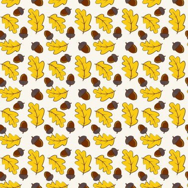 Meşe yaprağı ve meşe palamutları sonbahar seamless modeli. vektör backg