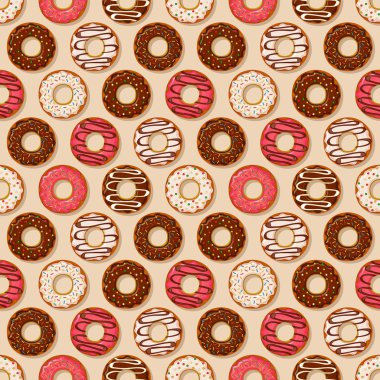 Donuts arka plan. vektör seamless modeli.