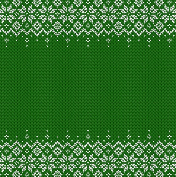Язаний Фон Копійкою Зелений Білий Светр Візерунок Різдво Новий Рік — стоковий вектор