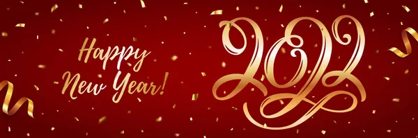 Feliz Ano Novo 2022 Banner Férias Com Letras Douradas Confete —  Vetores de Stock