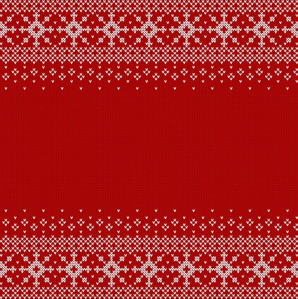 Knitted Background Snowflakes Copyspace Red White Pattern Christmas New Year — Stock Vector