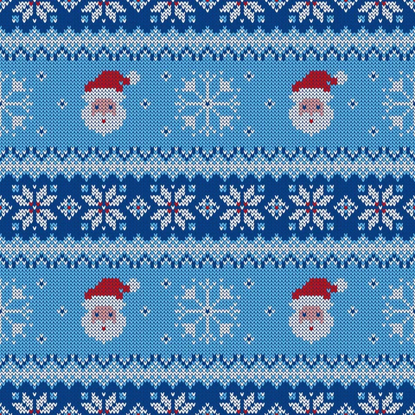 Knitted Seamless Pattern Santa Clauses Snowflakes Scandinavian Ornaments Vector Background — Stock Vector