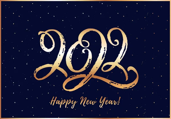 祝您新年快乐 贺卡上写着2022年的字母 有金色手绘图案的水平横幅 矢量说明 — 图库矢量图片