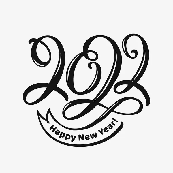 2022年 祝您新年快乐 白色背景上孤立的黑色手写体 矢量排版设计 — 图库矢量图片