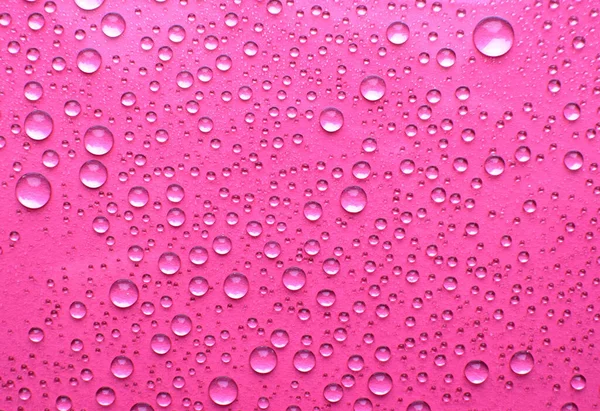 Gotas Água Vidro Fundo Rosa Com Gotas Chuva Vidro — Fotografia de Stock