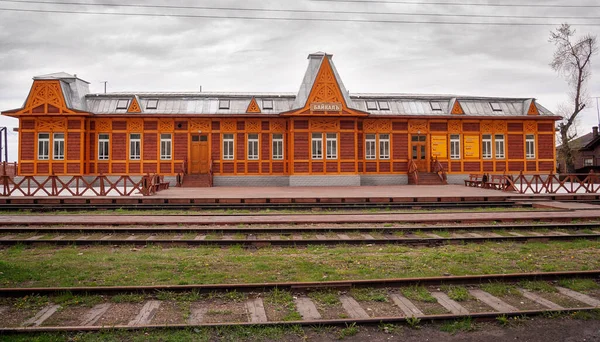 Деревянный Вокзал Деревне Порт Байкал — стоковое фото