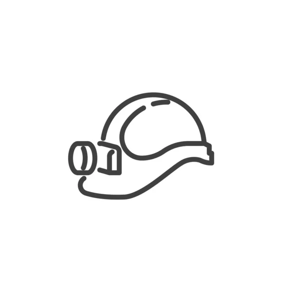 Safety helmet with light lamp line icon — Stock Vector