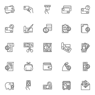 Finans ve bankacılık çizgisi simgeleri ayarlandı