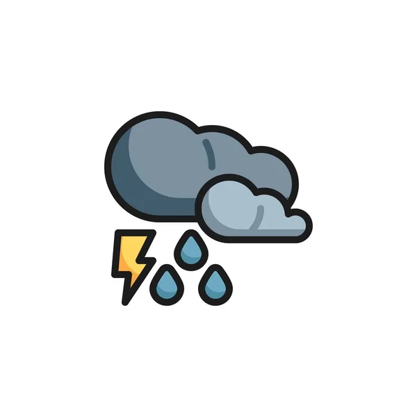 Wolken, regen en bliksem gevulde omtrek pictogram — Stockvector