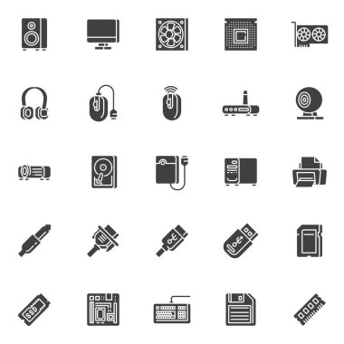 Bilgisayar bileşenleri vektör simgeleri ayarlandı