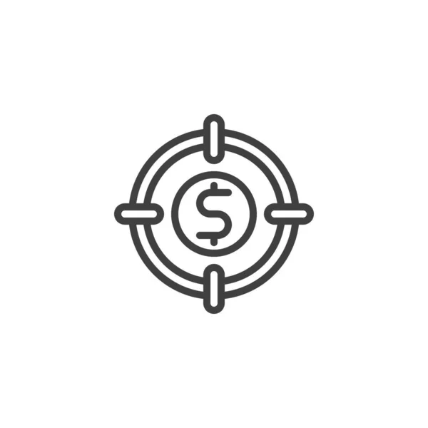 Dólar icono de línea de destino — Vector de stock