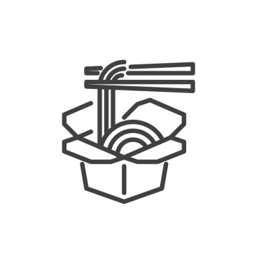 Noodle box and chopsticks line icon vector