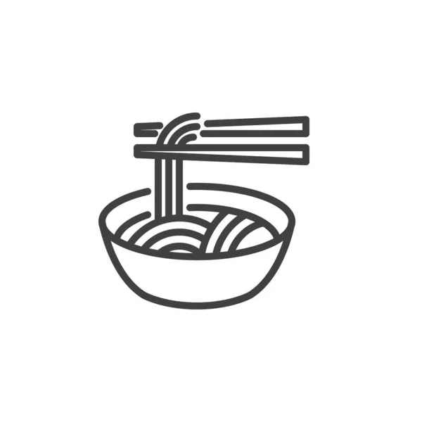 Noodle bol et baguettes ligne icône — Image vectorielle