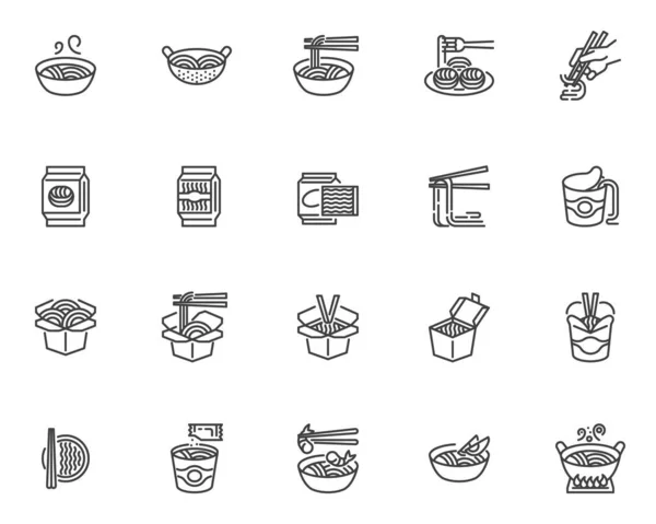 Noodles linha de alimentos ícones conjunto —  Vetores de Stock