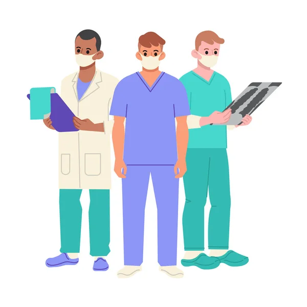 Médicos de equipe em uma ilustração vetorial de fundo branco — Vetor de Stock