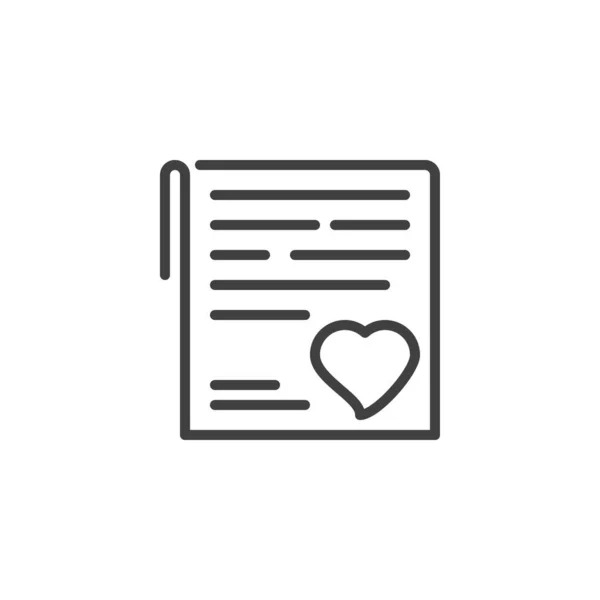 Icona della linea lettera d'amore — Vettoriale Stock