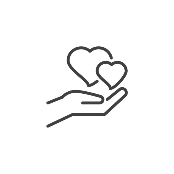 Hand giving hearts line icon — Stock Vector