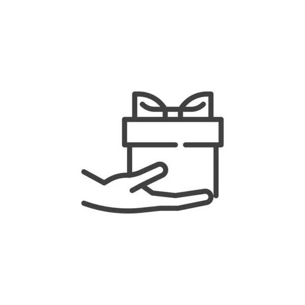 Mantenga la mano icono caja de regalo línea — Vector de stock