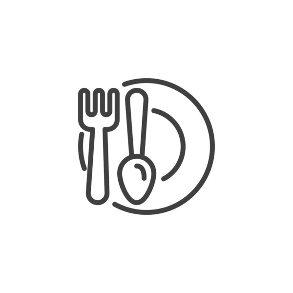 Placa tenedor cuchara línea icono — Vector de stock