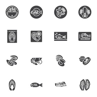 Deniz ürünleri menüsü vektör simgeleri ayarlandı