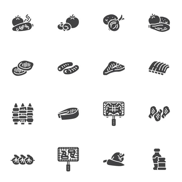 Conjunto de ícones de vetor de comida para churrasco — Vetor de Stock