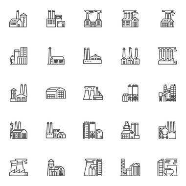 Industrial buildings line icons set