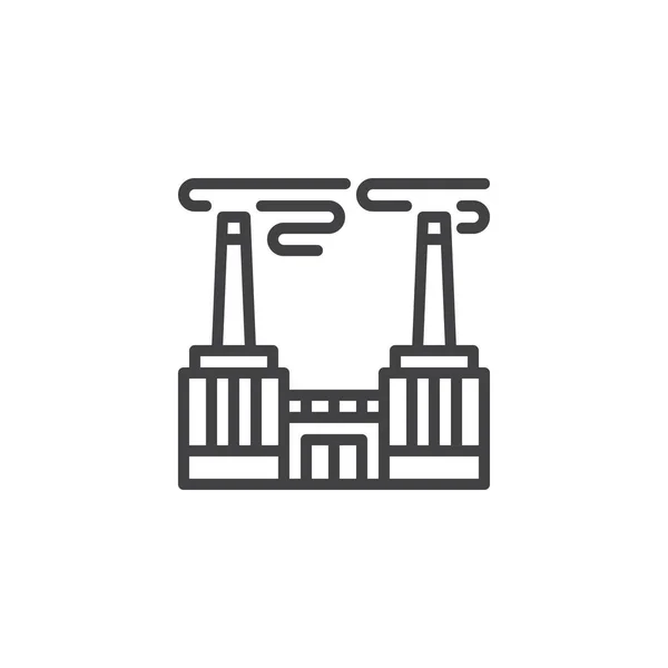 Factory building with pipes line icon —  Vetores de Stock