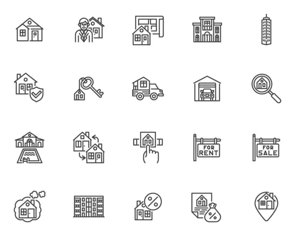Conjunto de iconos de línea relacionados con bienes raíces — Vector de stock