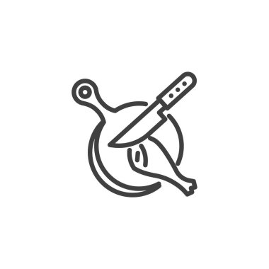 Cutting raw chicken leg line icon