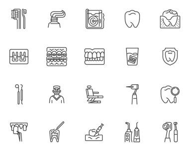 Oral health line icons set