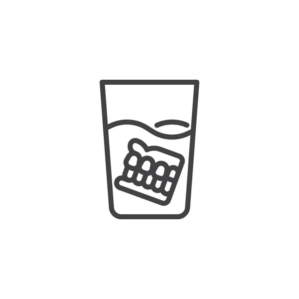 Dentures in glass of water line icon — Stock Vector