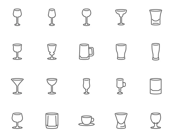 Bar glassware line icons set — Stock Vector