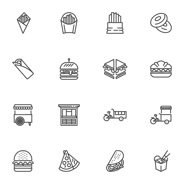 Sada ikon linky potravin na ulici — Stockový vektor