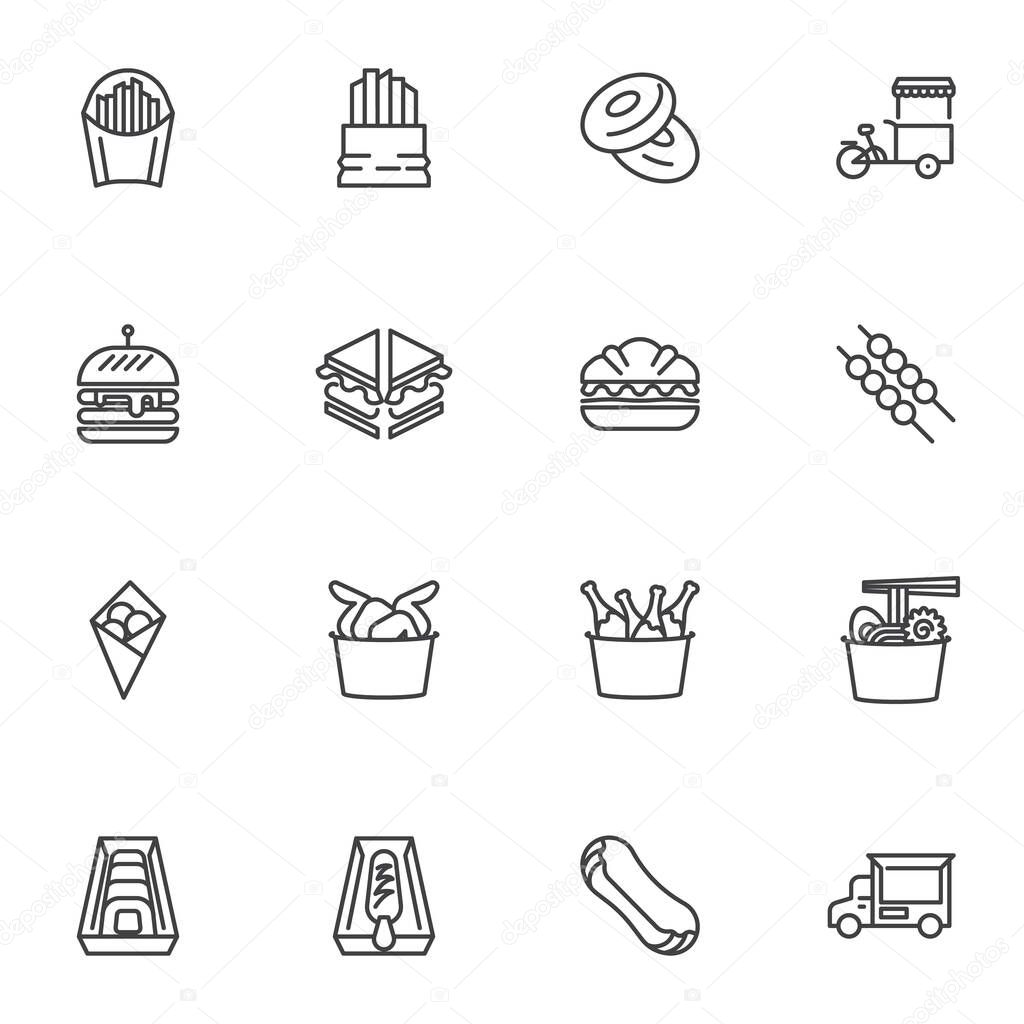 Junk food line icons set