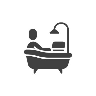 Küvet vektör simgesinde dizüstü bilgisayar kullanan adam