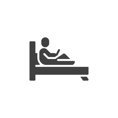 Dizüstü bilgisayarı olan adam yatak vektörü simgesinde